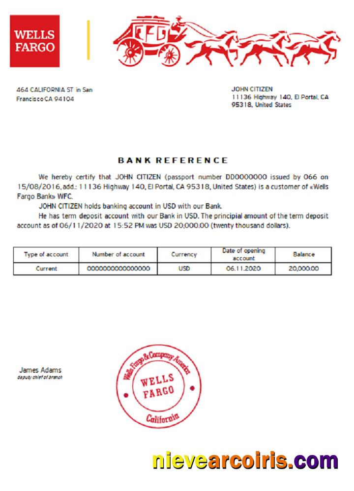 USA Wells Fargo Bank Reference